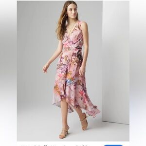 White House Black Market Pink Floral High Low Dress